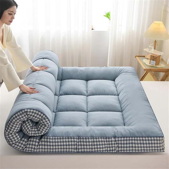 Opvouwbare Futonmatras - Vloerbed - Ruimte Besparen - Japanse Stijl - 6cm Dik - Kariertes Grau — afbeelding 5