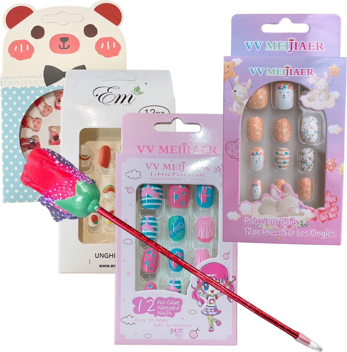 Kinder Plaknagels - Valse Nagels - 4 x 12 Stuks - Geen Lijm Nodig - Hartjes - kinderplaknagels