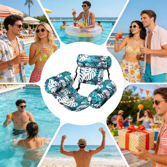 Drijvende Zwembad Stoel - Opblaasbare Lounger - Ontspannen in Water - Esdoornblad Patroon - 90x40x61 cm - Gras groen — afbeelding 3