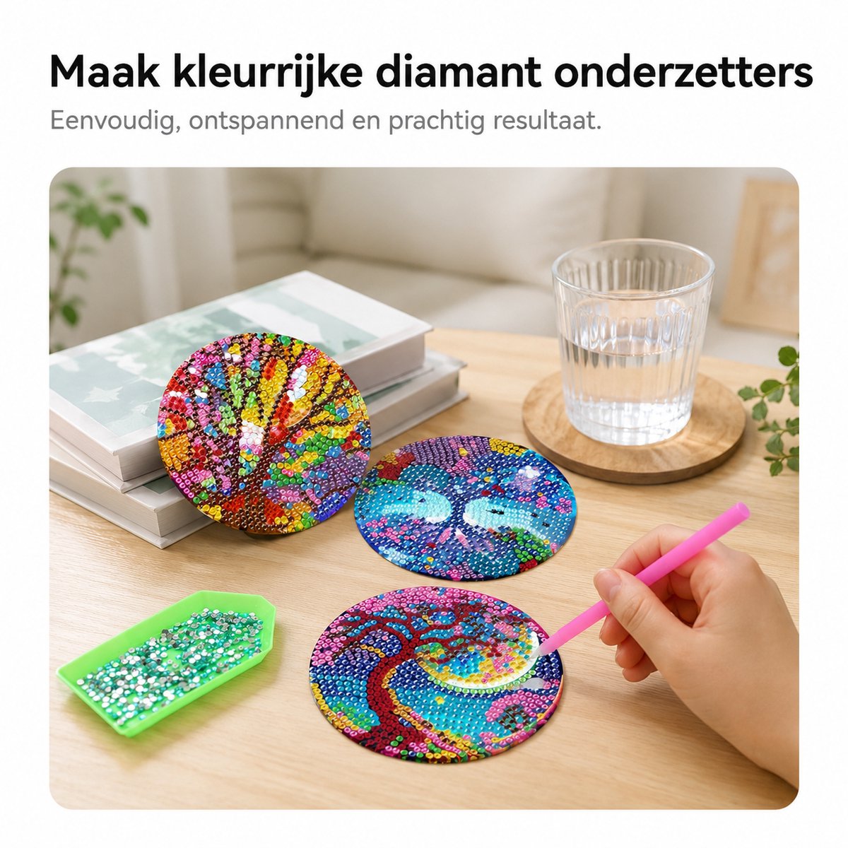 BOTC Diamond Painting - Onderzetters met Houder - Set van 8 - Pakket Volwassenen en Kinderen - Cadeau — afbeelding 4