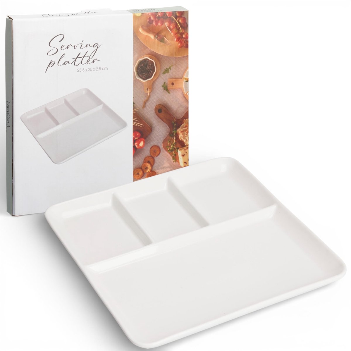 Dailygoods - Porseleinen Snackbord 25,5 x 25 cm met Viervoudig Design