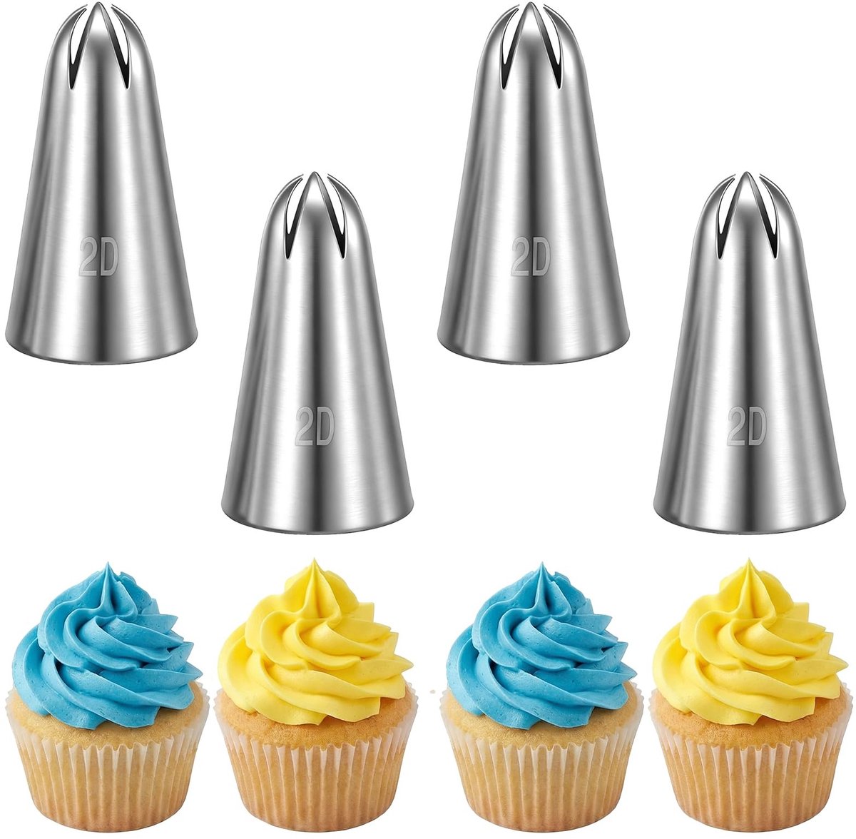 Dailygoods - Set van 4 Roestvrij Stalen Spuitmonden voor Taartdecoratie