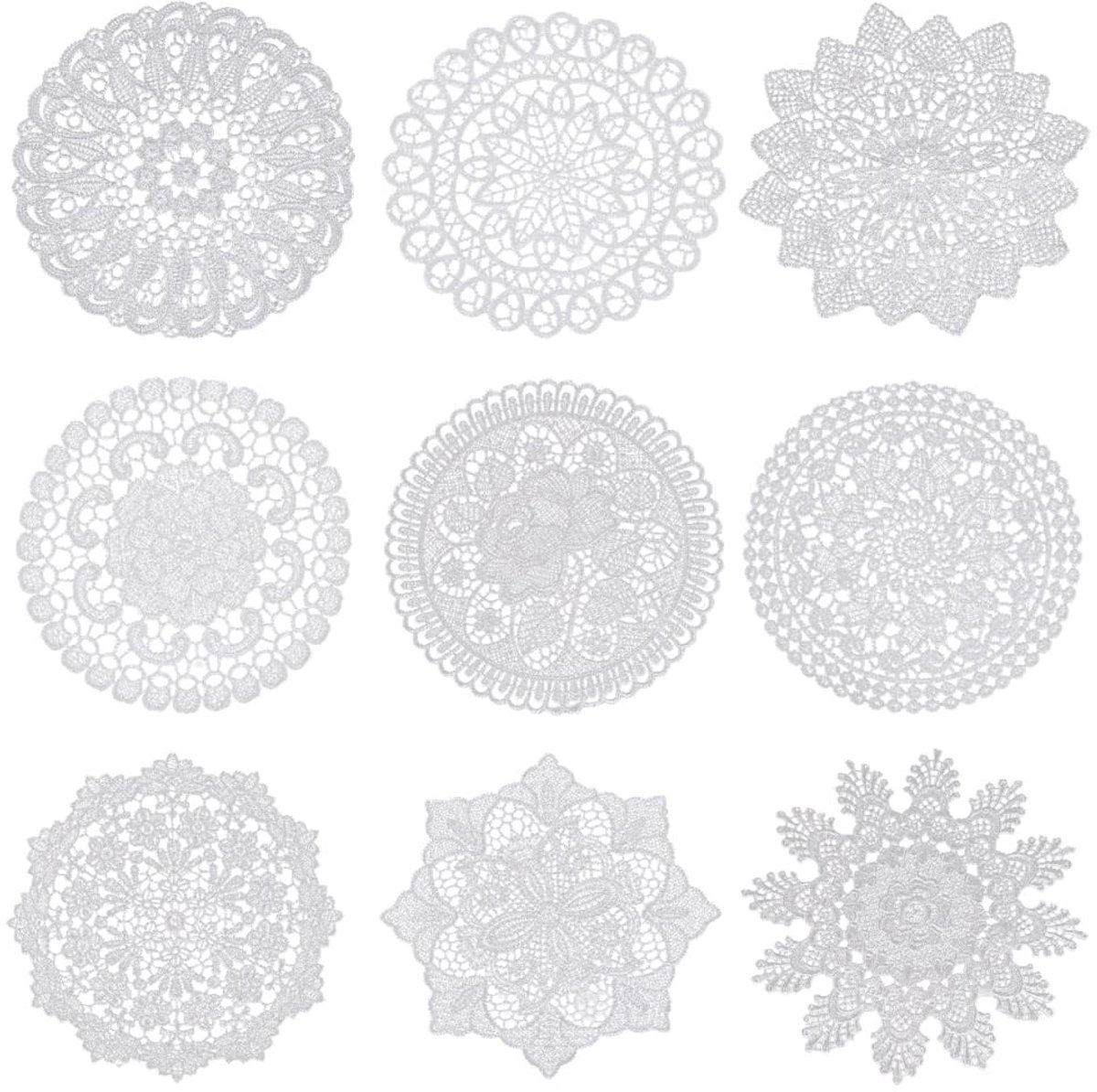Dailygoods - Set van 9 Vintage Gehaakte Kant Placemats