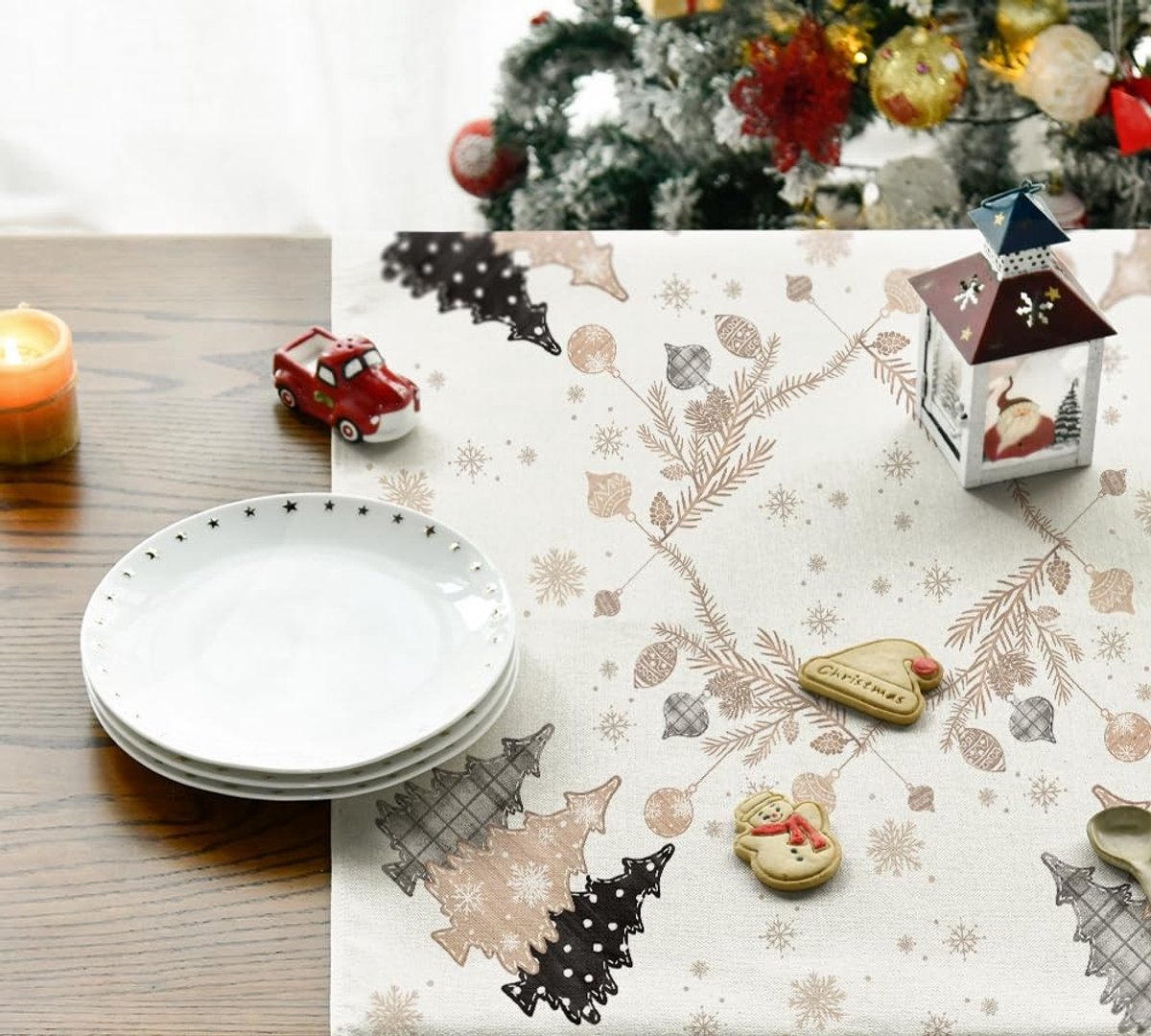 Dailygoods - Tafelkleed met Roze Dennenbomen voor Kerstdecoratie, 120 x 120 cm