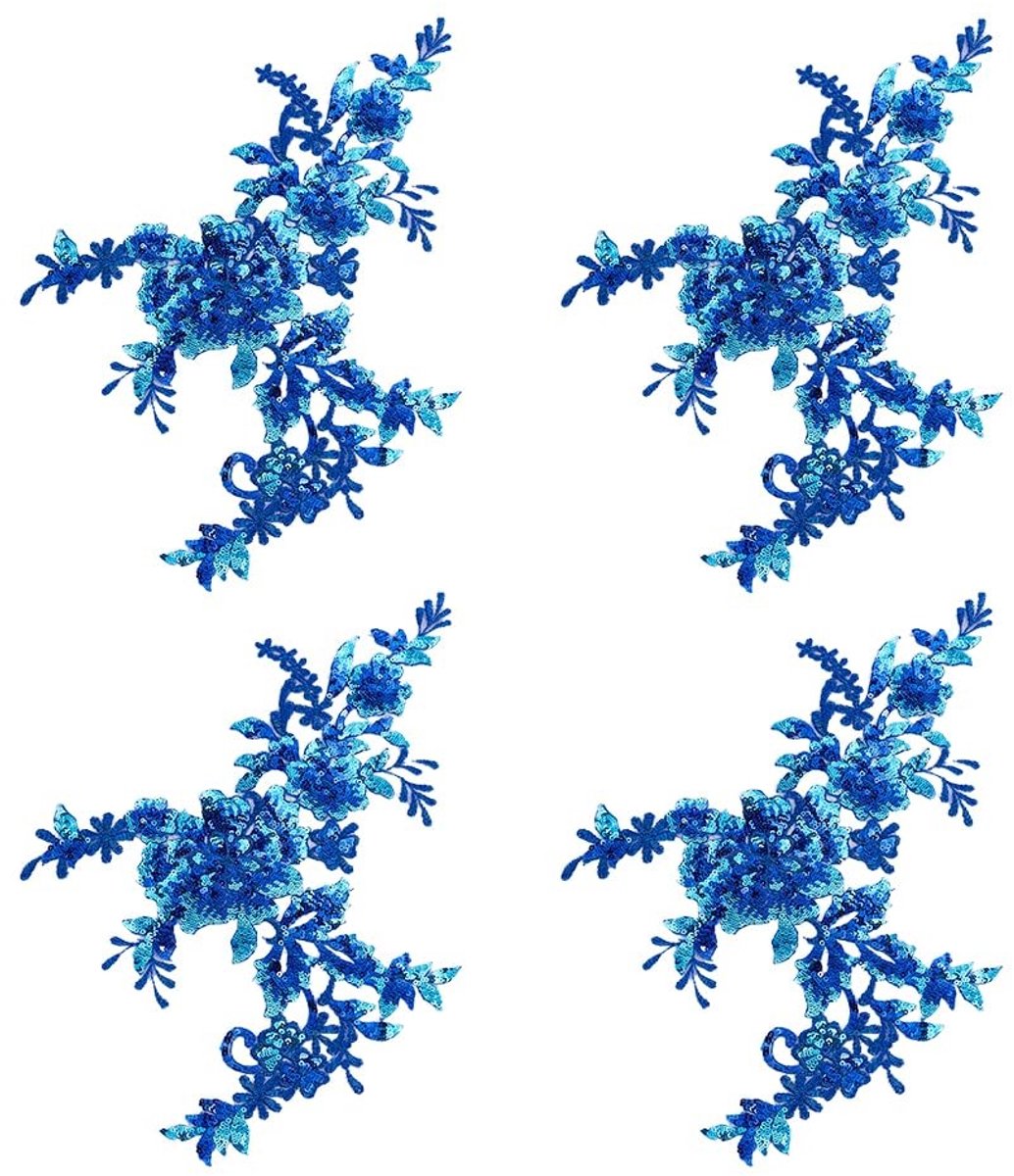 Dailygoods - Set van 4 Blauwe Borduurpatches voor Naaien en Decoratie