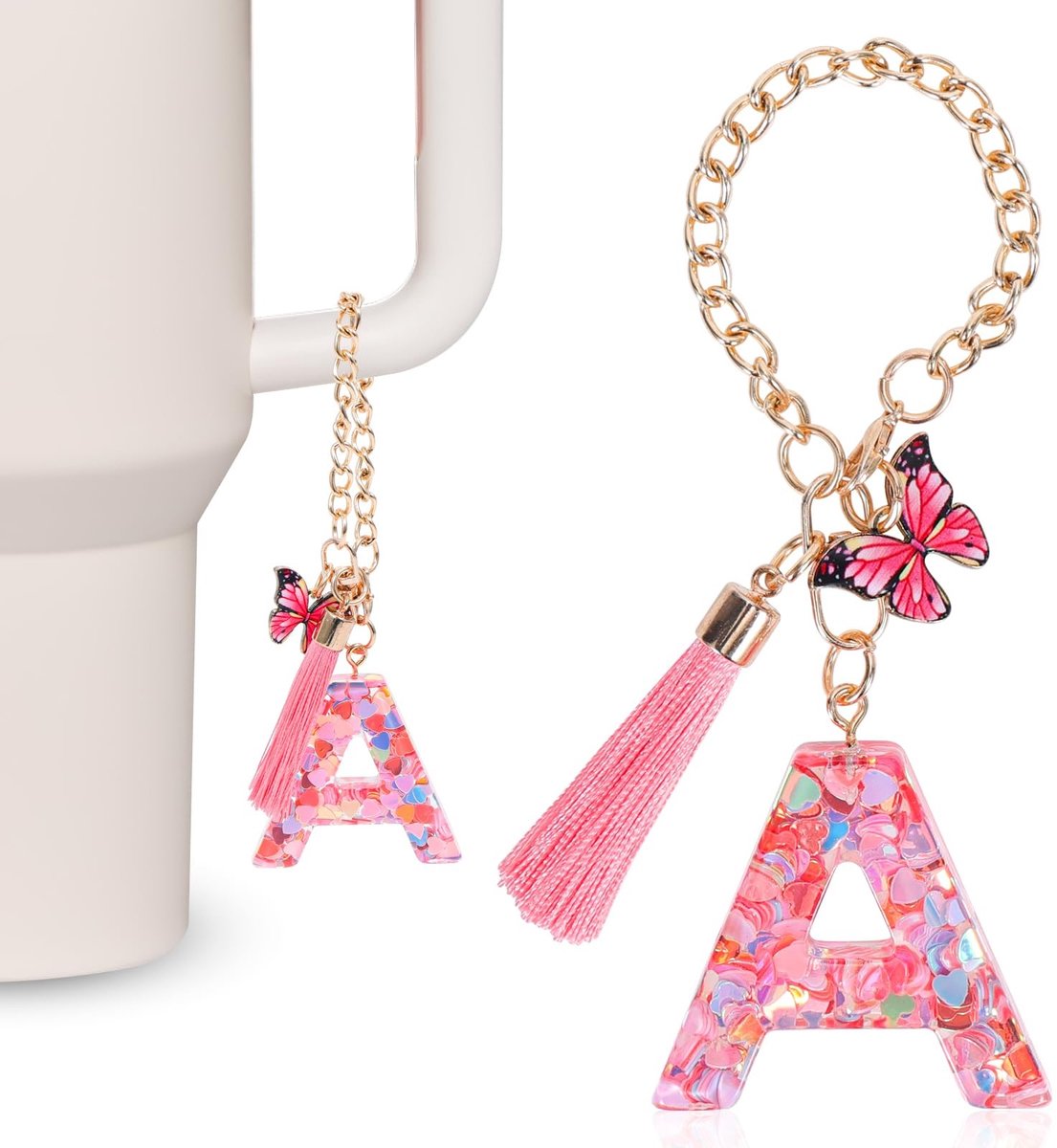 Dailygoods - Gepersonaliseerde Roze Sleutelhanger met Initialen voor Dames