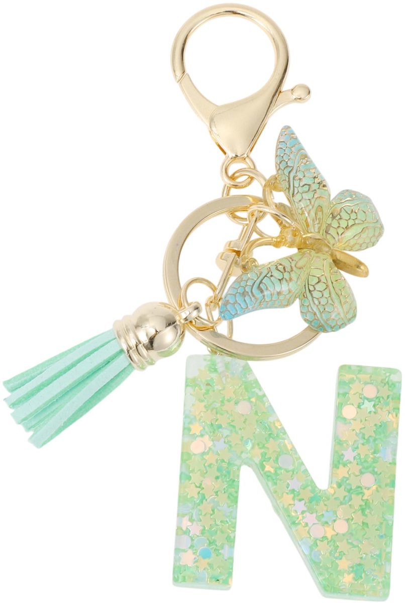 Dailygoods - Sleutelhanger met Beginletter N en Vlinder voor Dames