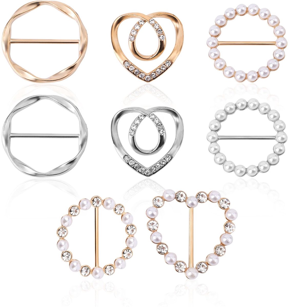 Dailygoods - Set van 8 Sjaalringen voor Dames en Heren in Zilver en Goud