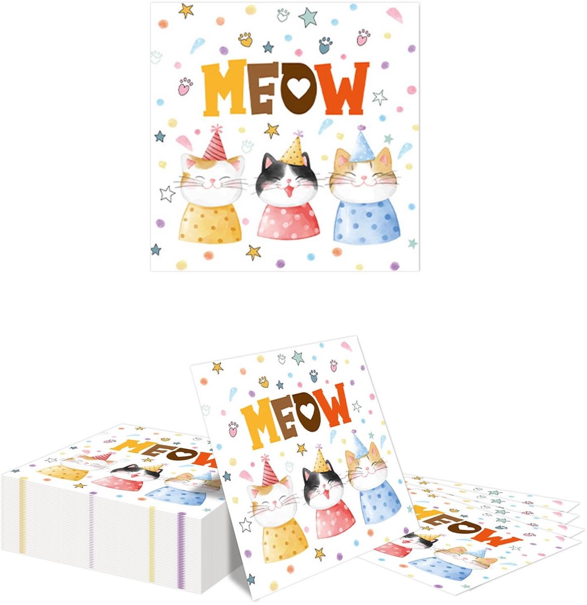 Dailygoods - 40 Stuks Kat Verjaardag Servetten voor Feestdecoratie