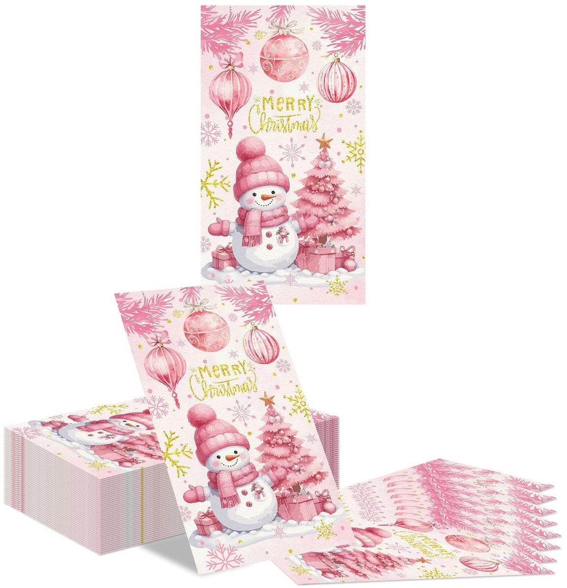 Dailygoods - 40 Stuks Roze Goud Kerst Servetten met Sneeuwvlok en Kerstboom