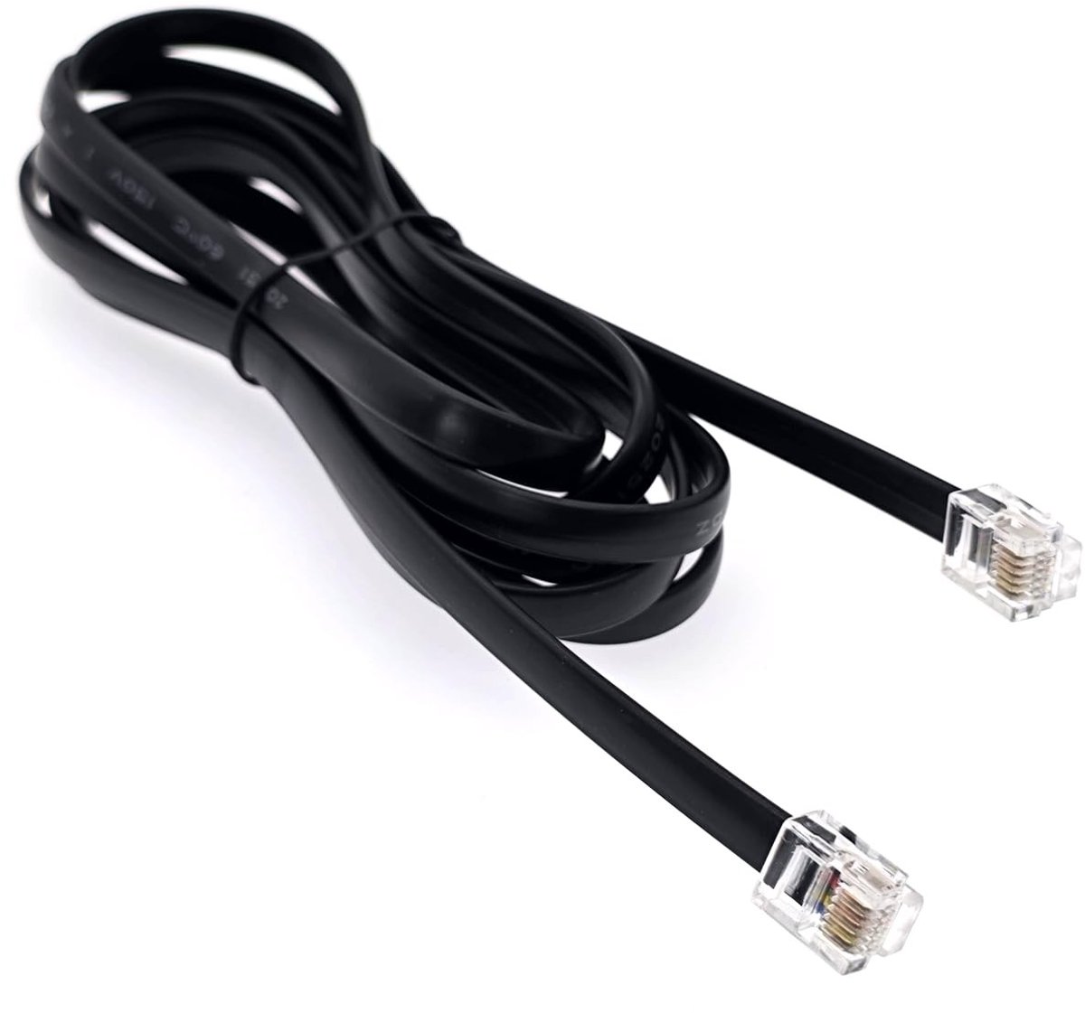 Dailygoods - 2 Meter Zwarte RJ12 Telefoonkabel met Manneke Connectoren