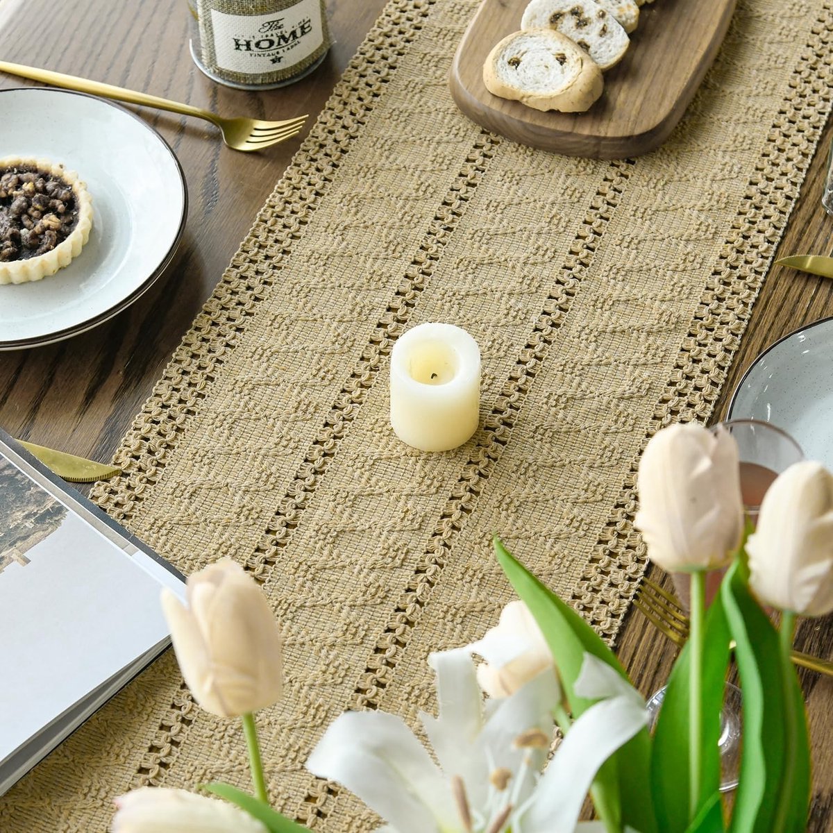 Dailygoods - Katoenen Tafelloper voor Binnen met Macramé Design
