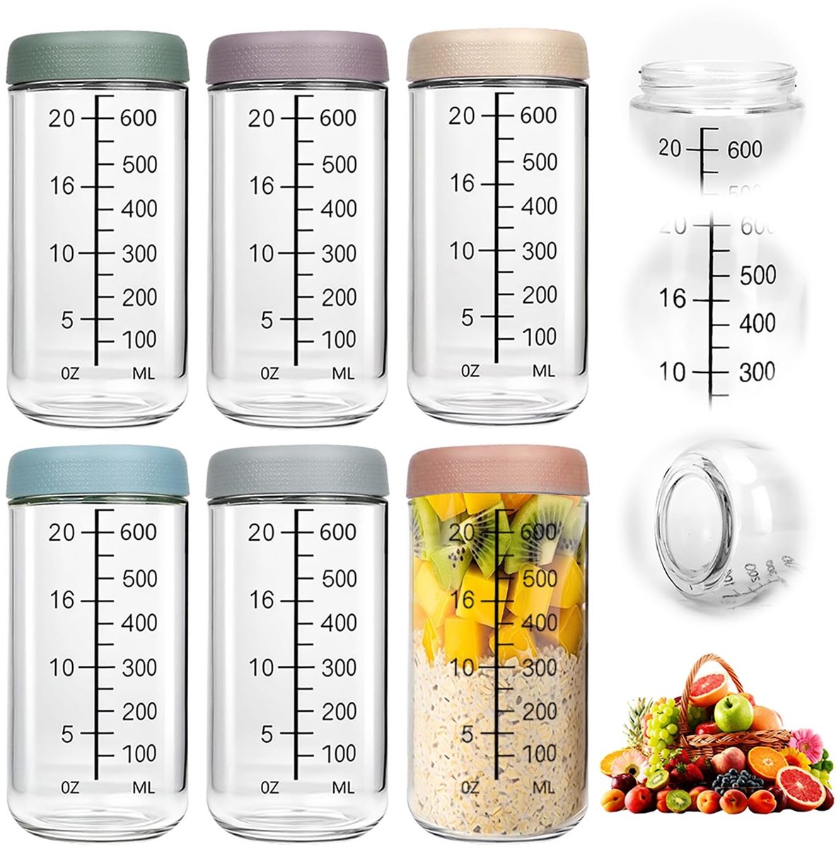 Dailygoods - Set van 6 Glazen Meal Prep Potten met Deksel, 750 ml