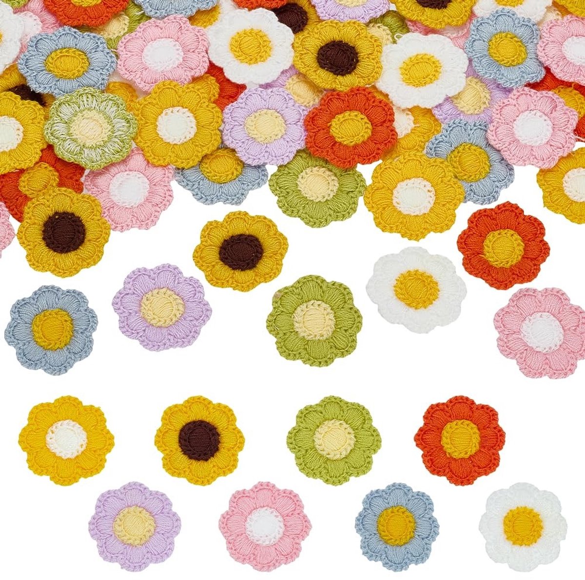 Dailygoods - 64 Stuks Gehaakte Bloem Applicaties in 8 Kleuren voor DIY Craft