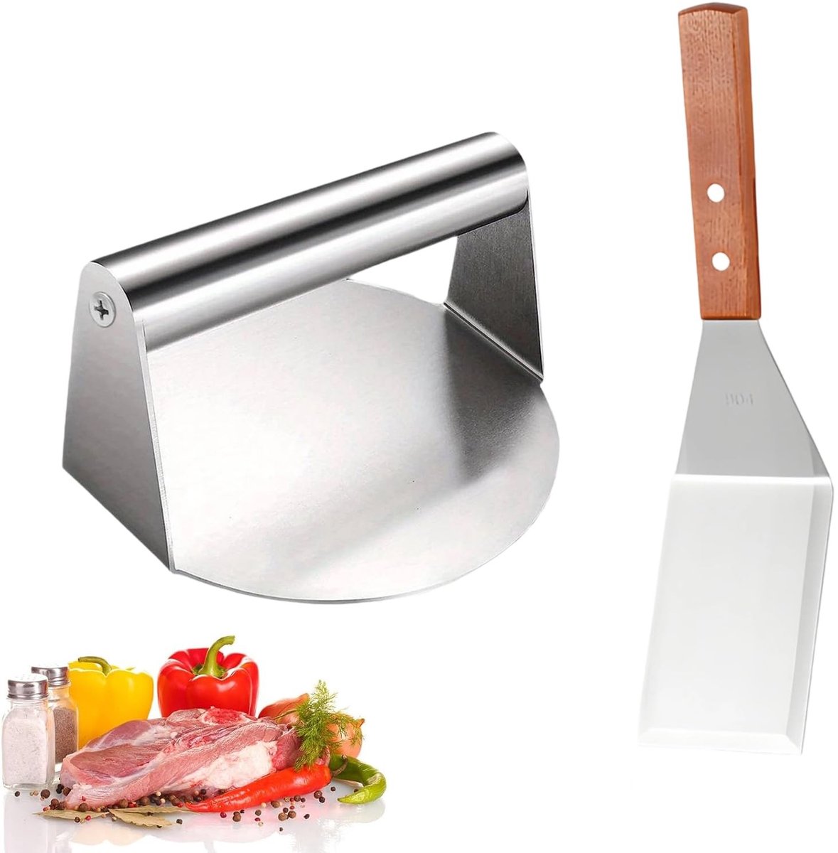 Dailygoods - Roestvrij Stalen Smash Burgerpers Set met Spatel