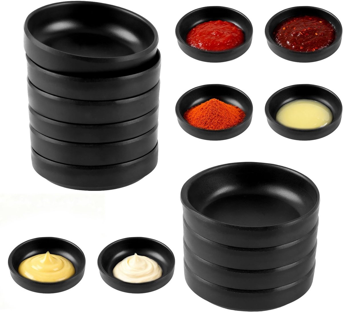 Dailygoods - Set van 16 Stapelbare Dipschalenset in Zwart Melamine