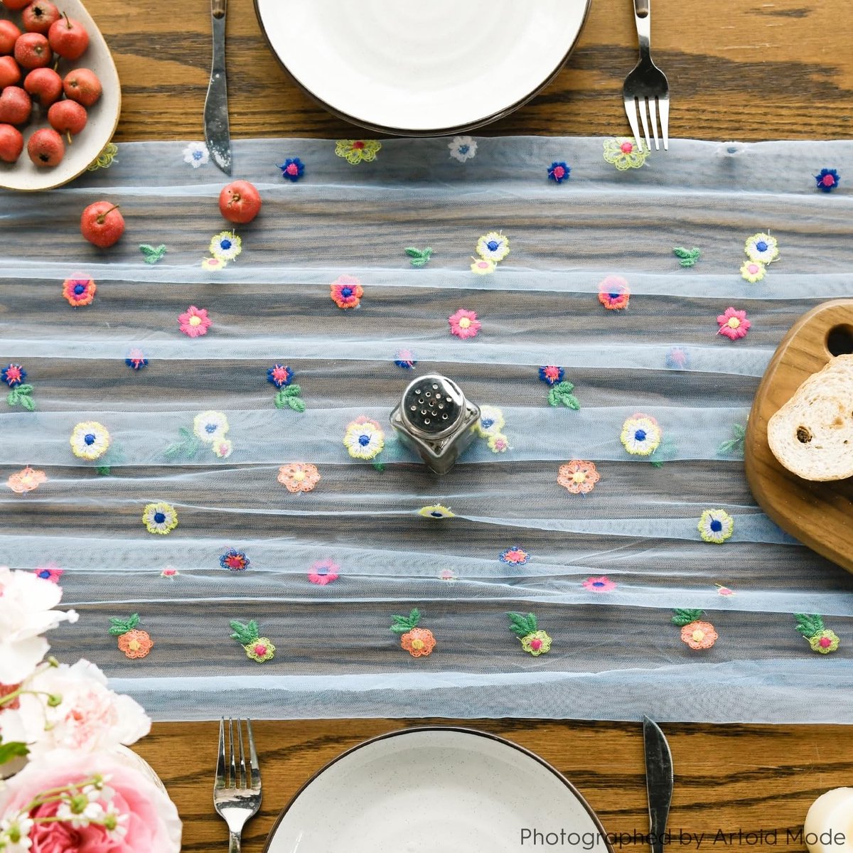 Dailygoods - Blauwe Bloemen Tafelloper voor Decoratie