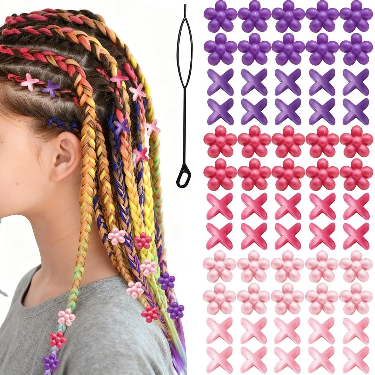 Dailygoods - 60 Stuks Driekleurige Vlechthaarkralen voor Haaraccessoires