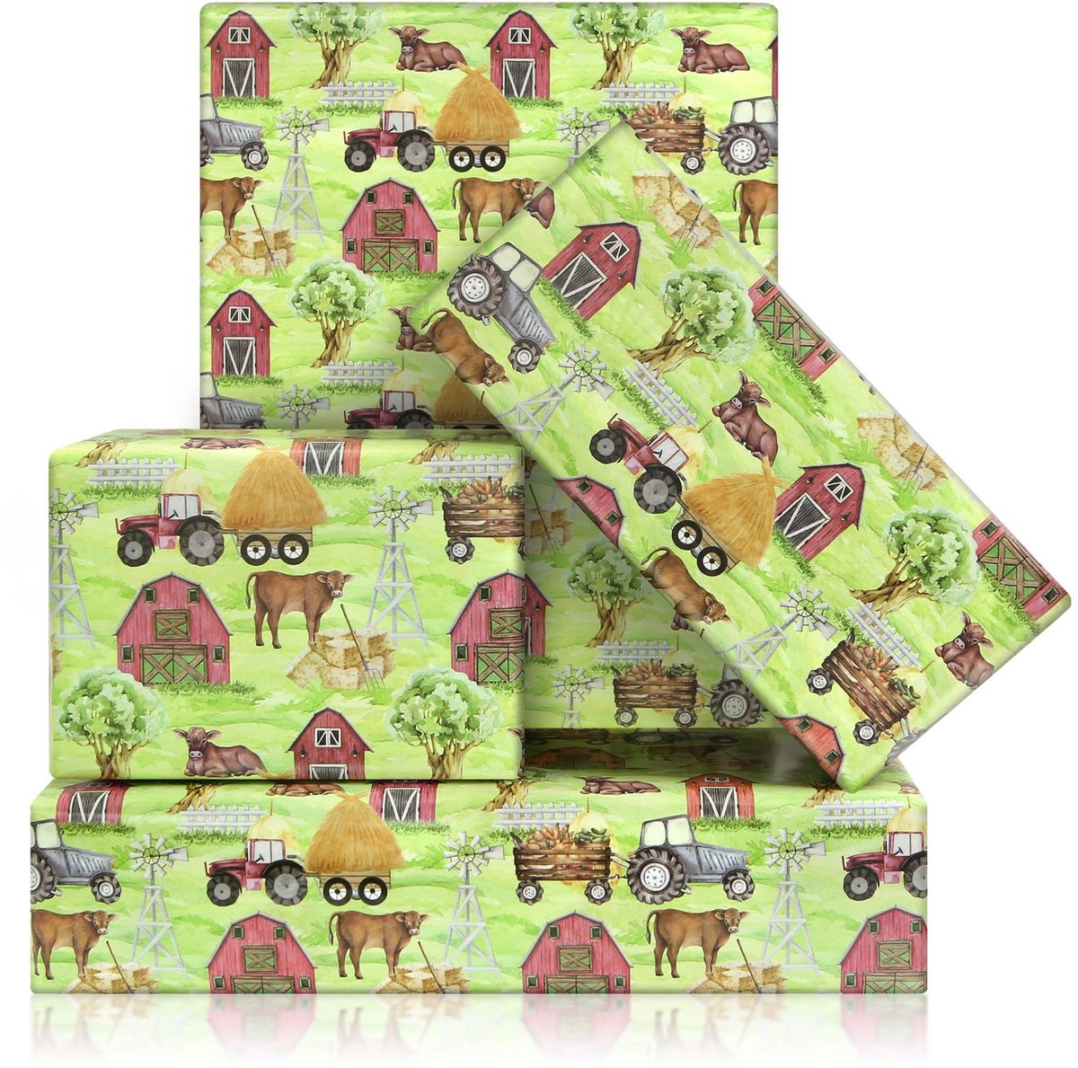 Dailygoods - Inpakpapier met Boerderij Koe en Tractor Design