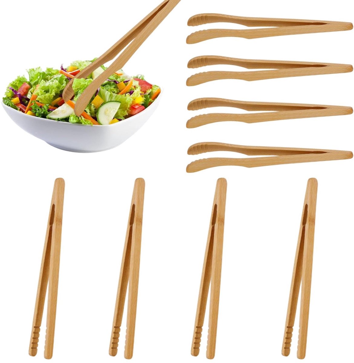 Cosensi - Dailygoods - Set van 8 Bamboe Keukentangen voor Barbecue en Raclette