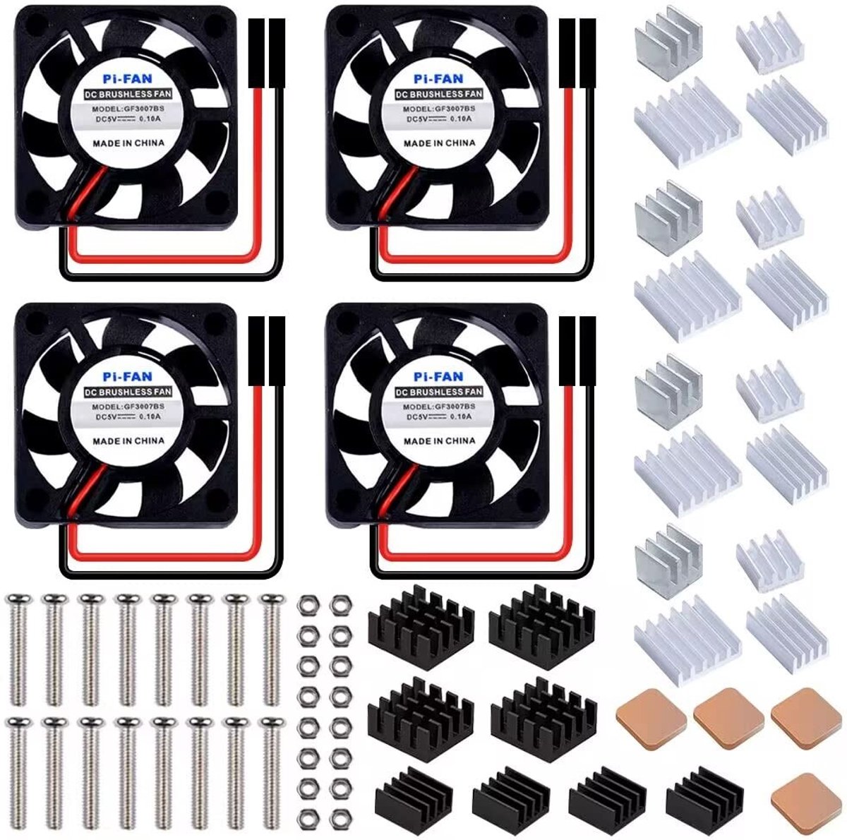 Set van 4 Koelventilatoren en Koellichamen voor Raspberry Pi Modellen