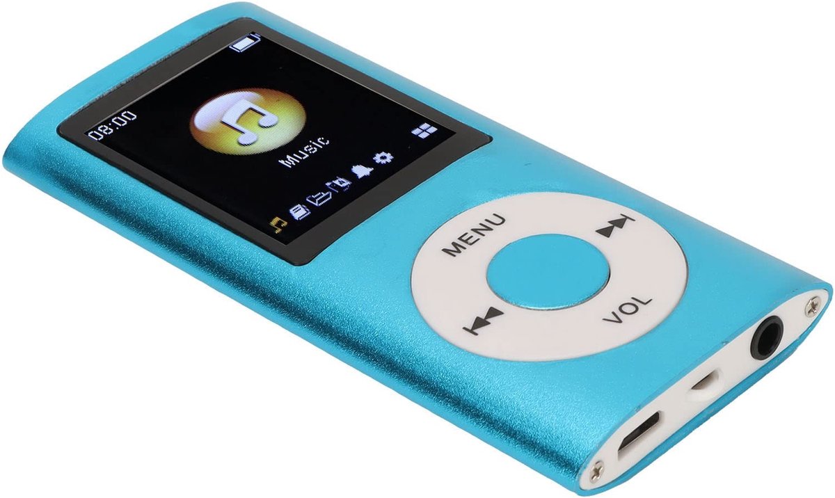 Draagbare MP3-speler, Multifunctionele MP3-muziekspeler Zonder Verlies Ingebouwde 200 MAh Batterij 8 Uur Gebruik met 1,8 Inch LCD-scherm voor op Reis (Blauw)