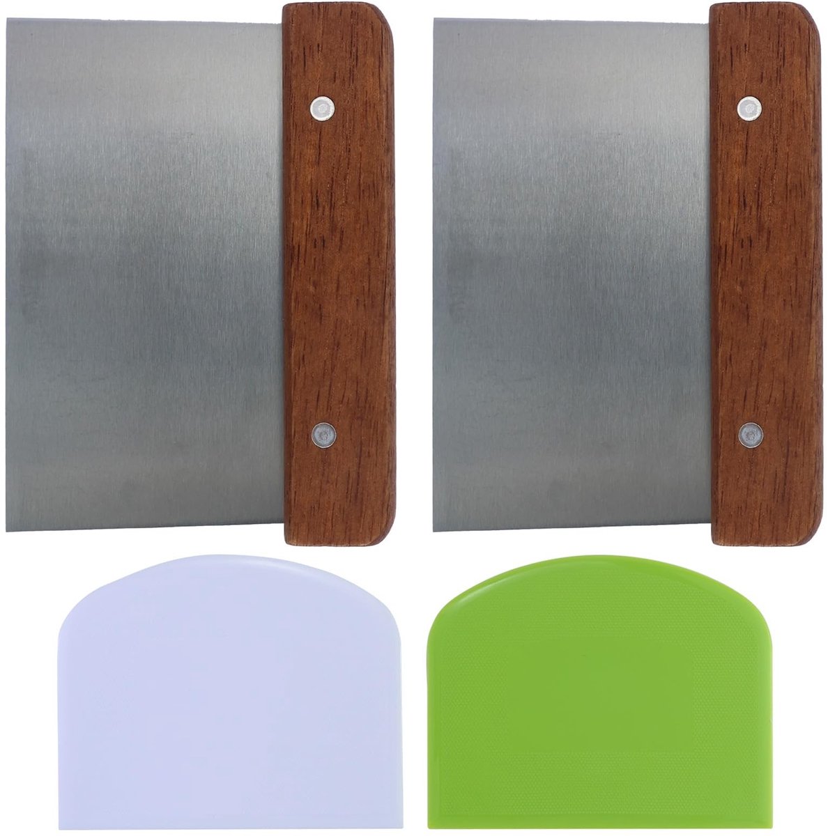 Cosensi - Dailygoods - Set van 2 Roestvrijstalen Deegschrapers met Houten Handvat
