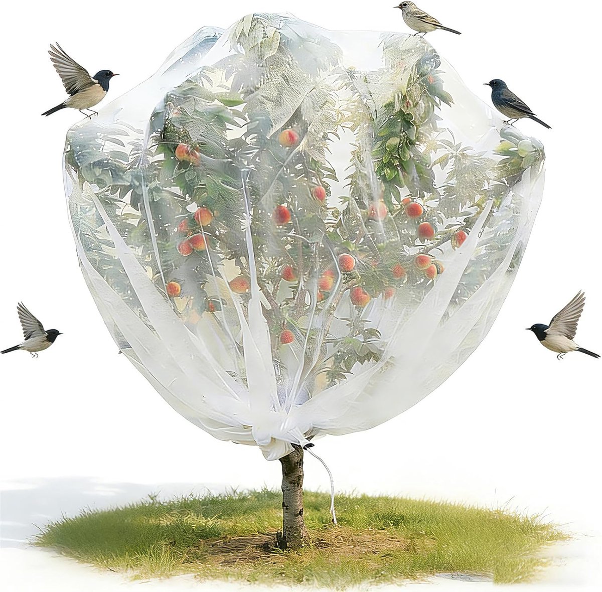 Groot fruitboomnet - 300 x 300 cm - Insecten- en vogelbarrière ter - Plantenbeschermingsnet - Met rits en trekkoord - met ritssluiting en trekkoord - Vogelbeschermingsnet - en regenbestendig boomnet - Tuinnetzakken