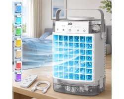 Rosnek 4-in-1 Mini Airco & Luchtkoeler – Aircooler Zonder Afvoerslang met 1600ML Dubbel Waterreservoir – Tafelventilator met Luchtbevochtiger & Nachtlampje – USB – Draagbaar voor Slaapkamer & Kantoor – Grijs