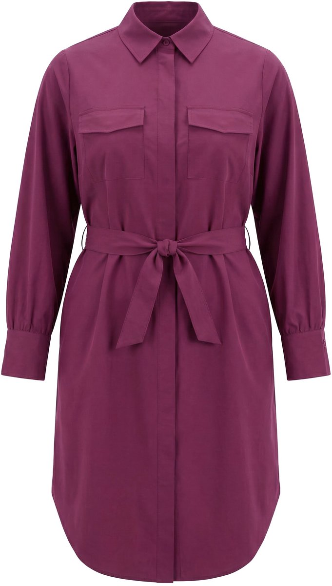 Studio Untold - Dames - Overhemdjurk nauwsluitend model midi-lengte - Aubergine - Maat 50+