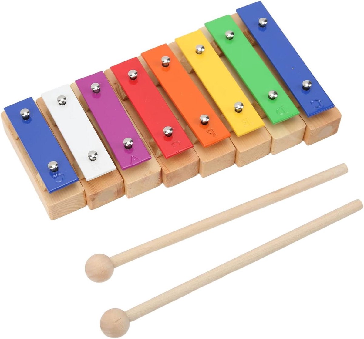 Houten Klop Piano - Muzikaal Speelgoed - Muziek Maken - 8 Kleurrijke Tonen - 24 cm Lengte - Veelkleurig