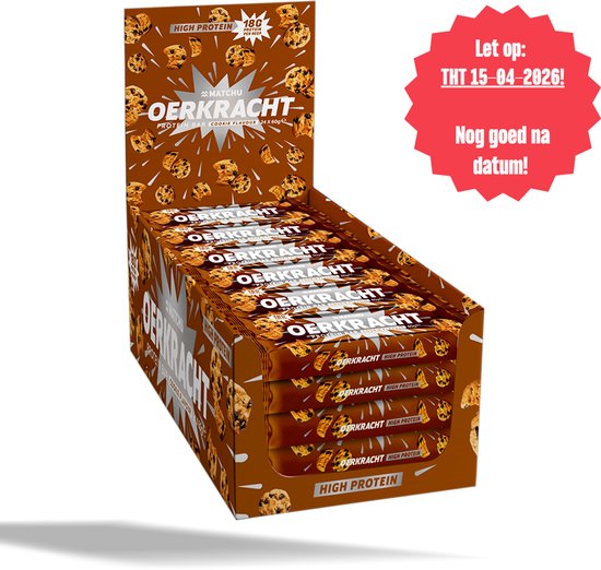 Matchu - Oerkracht protein bar - THT: 15-04-2026 - Cookie smaak - Doos met 24 proteine repen (1440 gram) - 60g per stuk - Eiwitrepen - THT: 15-04-2026 - Extra voordelig en Nog goed na datum!