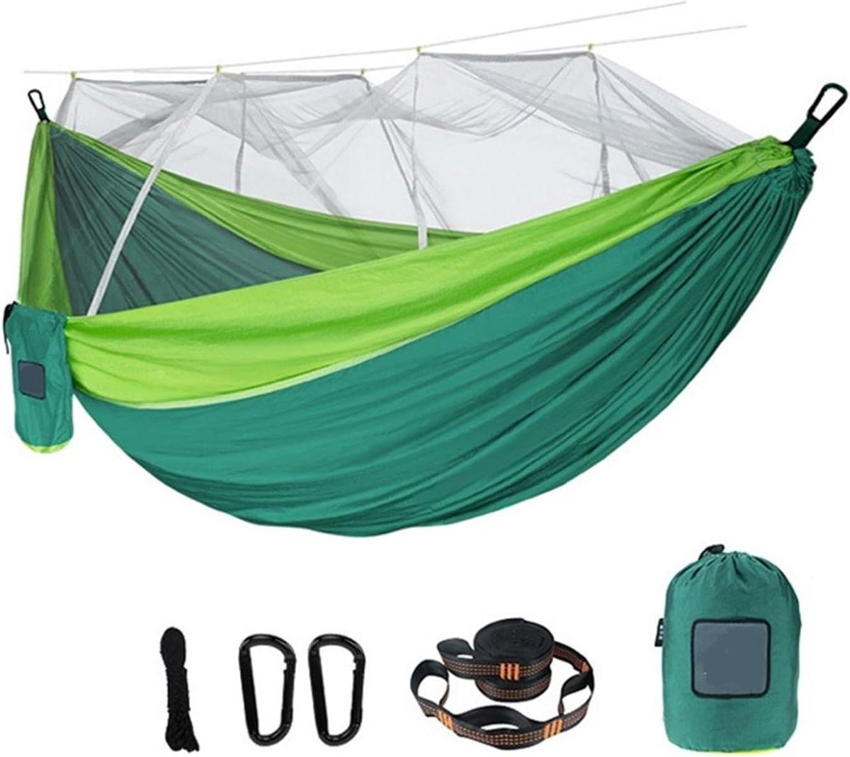 Hangmat met frame - Draagbare reishangmat - Outdoor ontspanning - Met muggennet - 270 x 140 cm - Groen