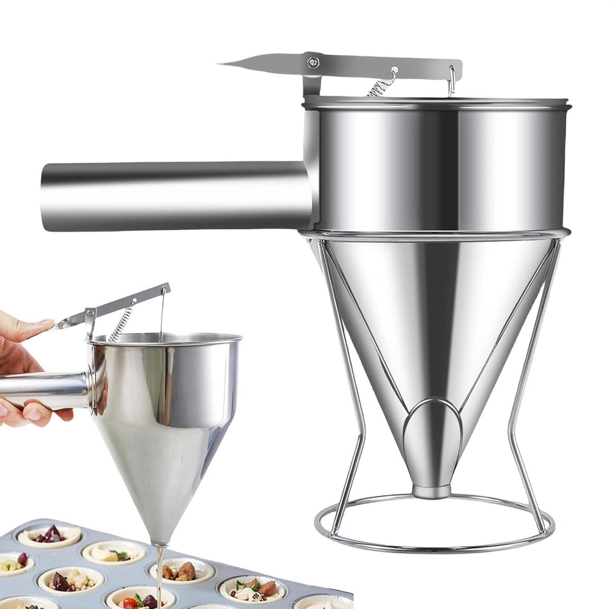 Deegdispenser - Beslag Trechter - Bakken Maken - Roestvrij Staal - 1200 ml - Zilver