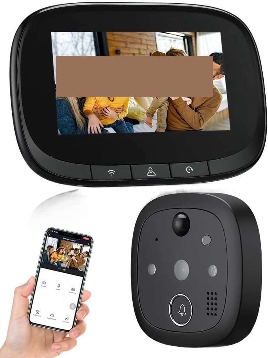Videodeurbel Camera - Slimme Deurbel - Veiligheid Thuis - Bewegingsdetectie - 4.3 Inch Scherm - Zwart
