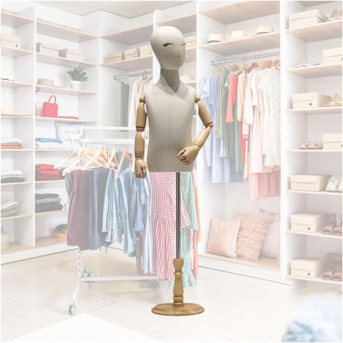 Kinder Etalagepop - Kind Mannequin Torso - Kleding Presenteren - Verstelbare Hoogte - 93-140 cm - Beige