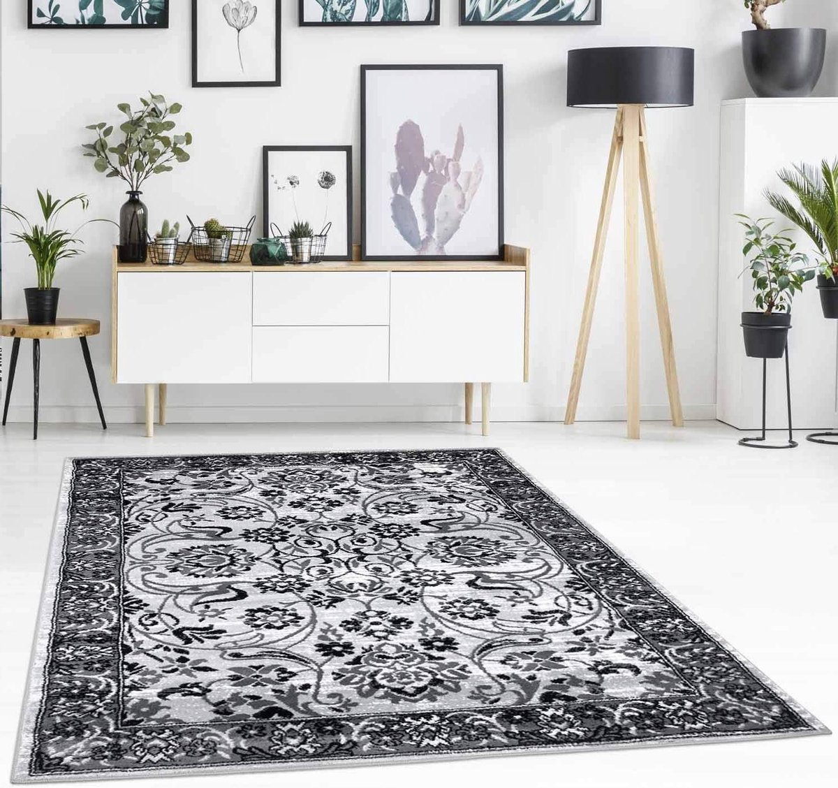 Vloerkleed laagpolig - Meander bloemen - Woonkamer decoratie - Geschikt voor vloerverwarmi