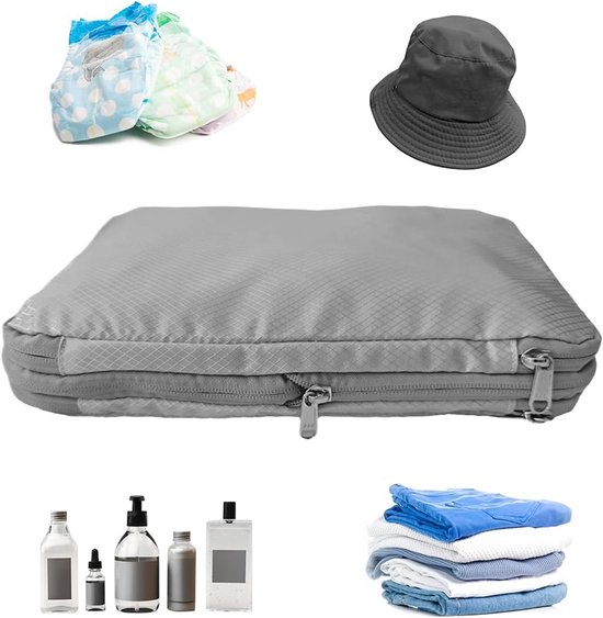 Reiskoffer Compressiezakken - Reis Opbergorganizers - Kleding Opslag - Dubbele Zak - 37.5 x 27.5 cm - Lichtgrijs — afbeelding 5