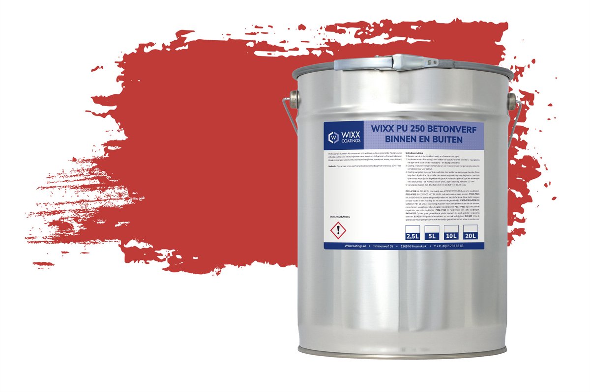Wixx PU 250 Betonverf Buiten en Binnen - 20L - RAL 3020 | Verkeersrood