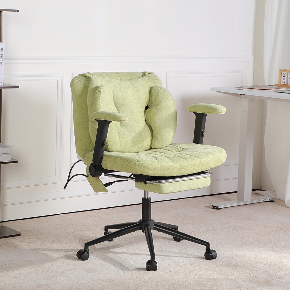 Ergonomische Bureaustoel - Fauteuilstoel - Brede Verdikte Zitting met Voetsteun - Verstelbare Opblaasbare Lendensteun - In Hoogte Verstelbare Armleuningen - Verstelbare Rugleuning - 360° Draaibaar met Stille Wielen - Stoel voor Studeerkamer-Groen