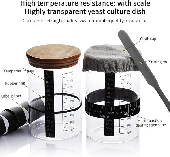 Fermentatie Pot - Yoghurt Starter - Brood Bakken - Met Thermometer - 900 ml - Natuurlijk — afbeelding 5