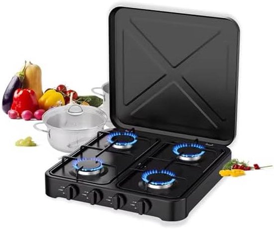 Draagbaar Gasfornuis - Camping Kookplaat - Buiten Koken - Automatische Ontsteking - 4-pits - Roestvrij Staal van Draagbaar — afbeelding 2