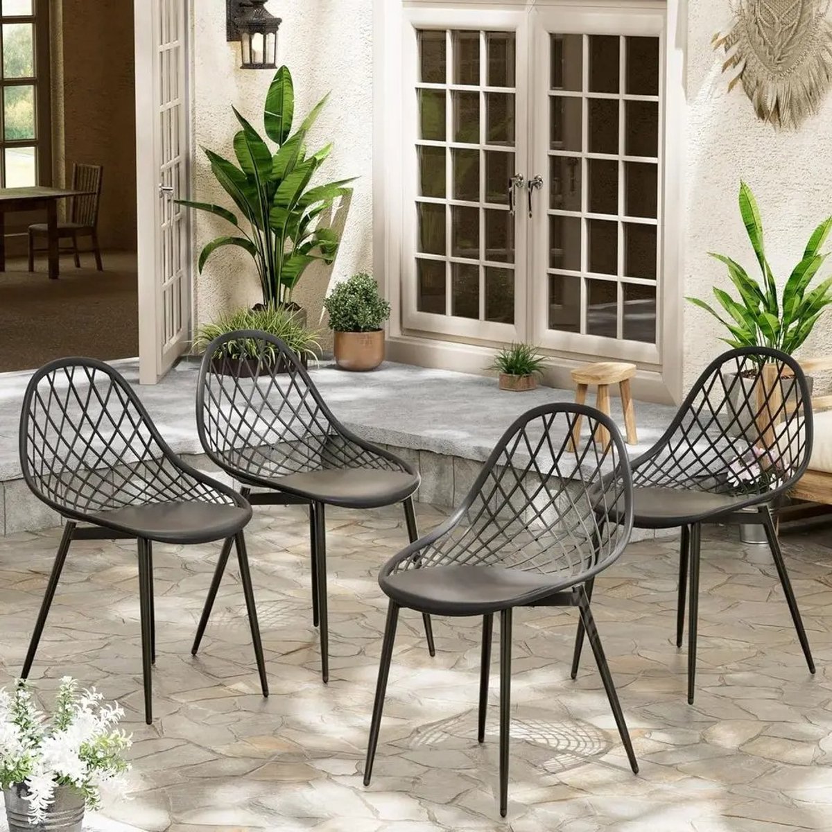 Geargalaxy 4-delige Tuinstoelen Set - Terrasstoelen - Balkonstoelen - Loungestoelen - Verstelbare Stoelen - 83 x 42 x 47 cm - Zwart