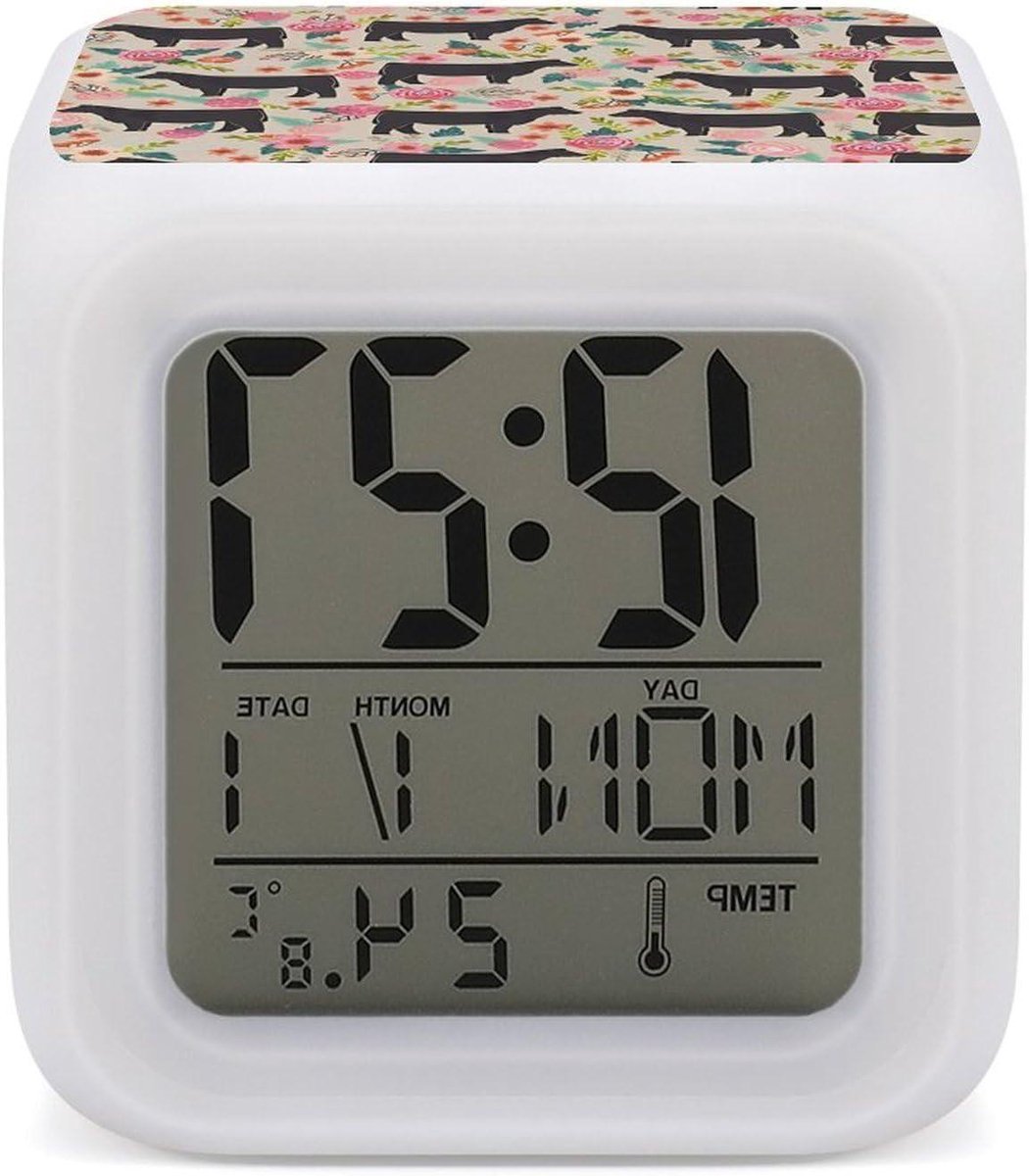 Digitale Wekker - LED Klok - Kamer Decoratie - 7 Kleuren Licht - 8 cm - Wit