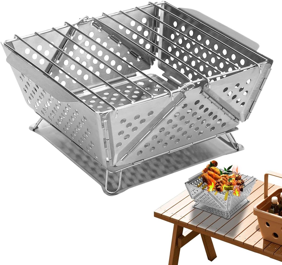 Kleine Barbecue - Compact Grill - Buiten Koken - Roestvrij Staal - 50 x 210 mm - Zilver