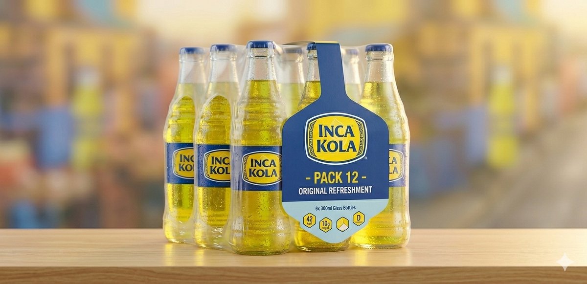 Inca Kola Sabor Original Frissdrank - Authentieke Peruaanse Goudkleurige Cola - Premium Voordeelverpakking Glasflas - 12 x 300ml Met Kajal Sticker