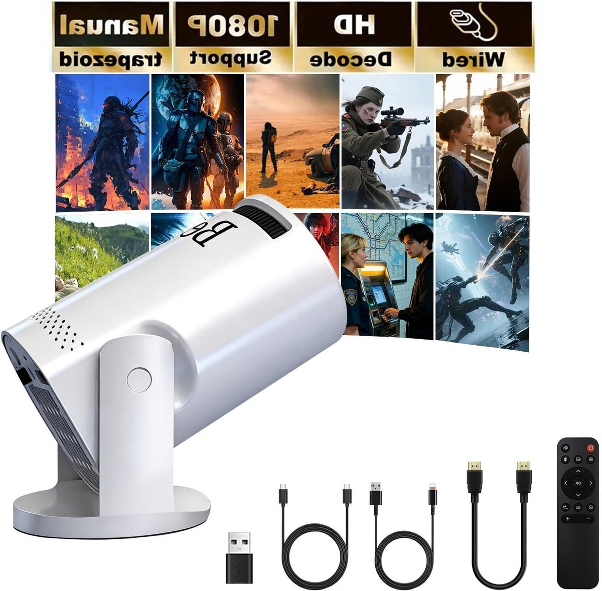 Mini Projector - Draagbare Beamer - Thuisbioscoop Creëren - 180 Graden Rotatie - 17-130 Inch Scherm - Zwart
