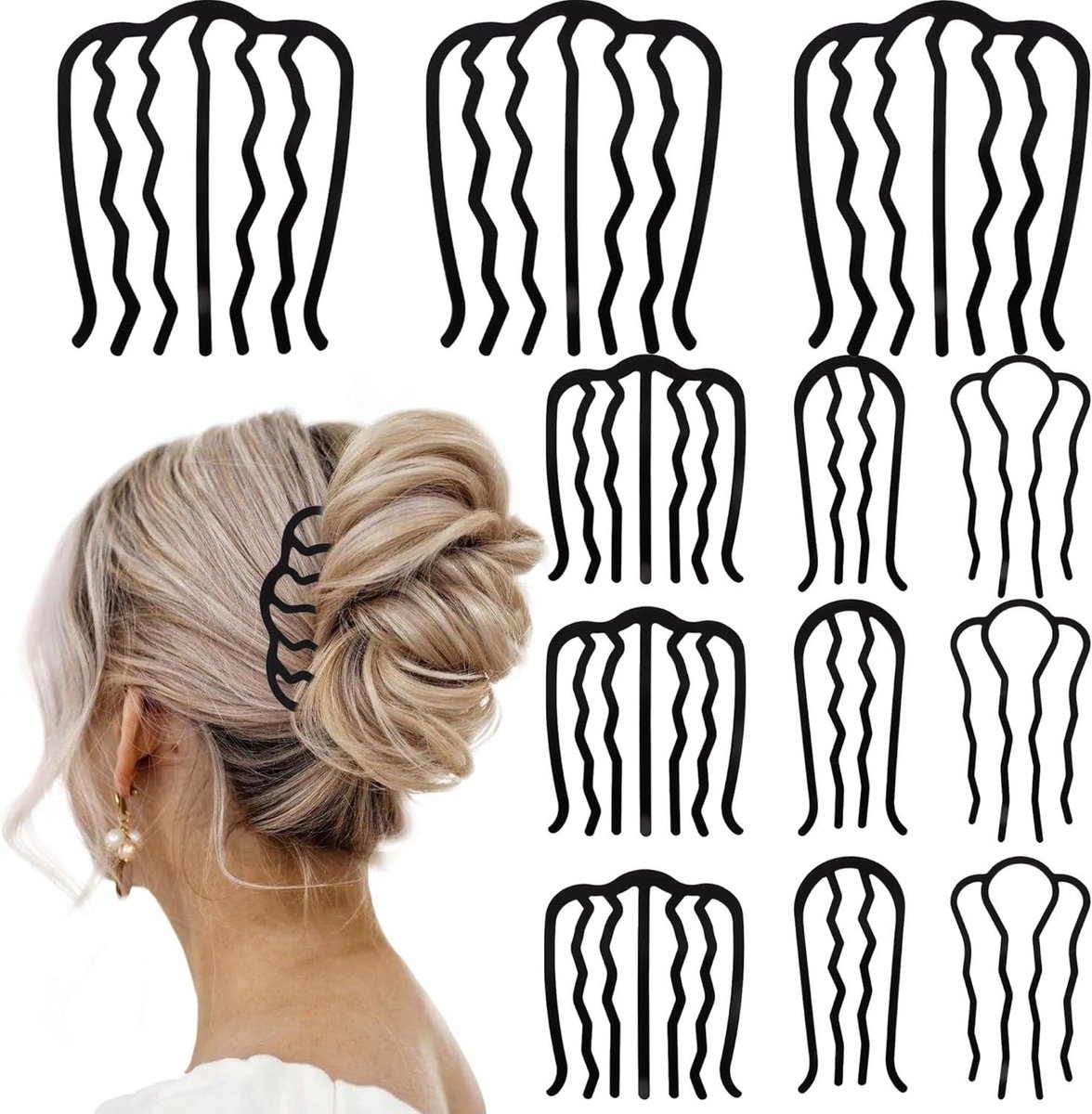 Haarkammen Set - Haarvorken Accessoires - Haar Styling - Antislip U-vorm - 12 Stuks - Zwart