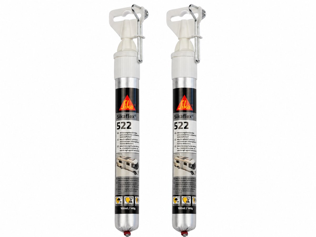 Sika Sikaflex 522 Lijmkit & Afdichtingskit 300 ml Wit - Set van 2 Kokers - STP Polymeer Kit voor Camper Caravan Boot en Auto - UV-Bestendig Waterdicht - Voor Hout Glas Metaal Kunststof