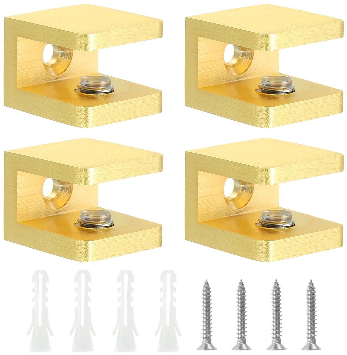 Dailygoods - 4 Stuks Messing Plankbeugels met Rubber Pads voor Glas